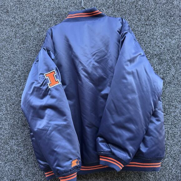 VTG Illinois Fighting Illini x Starter Men's Satin Snap Jacket Navy Blue • XL - Picture 5 of 9